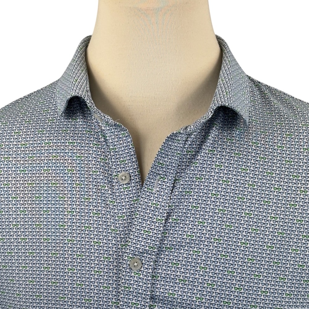 Hart Schaffner Marx Mens XXL Blue Sunglasses Print Luxury Performance Shirt
